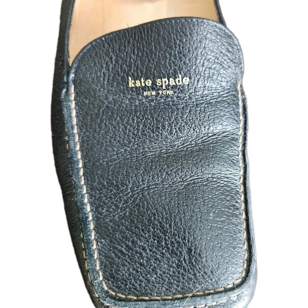 Kate Spade New York Women's Square Toe Black  Pebbled Leather Loafers, Size 5 B